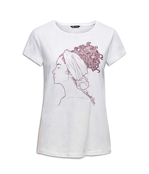 Camiseta Mujer 'Memento Vivere'. Frontal. Burdeos. ChapartsDesigns