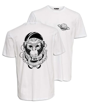 Camiseta Hombre 'Mono Astronauta, un viaje interestelar'. Frontal y Reverso. ChapartsDesigns