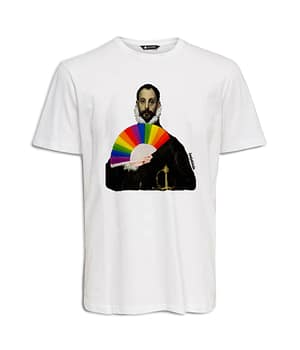 Camiseta Hombre 'El caballero del abanico en el pecho'. Frontal. Lacajadeleche. ChapartsDesigns