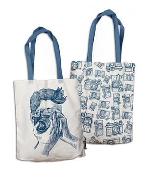 Bolsa de Tela 'Fotógrafo captando sonrisas'. Azul. 2 Caras. ChapartsDesigns