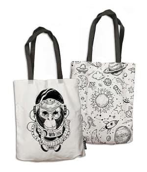 Bolsa de Tela 'Mono Astronauta, un viaje interestelar'. 2 Caras. ChapartsDesigns