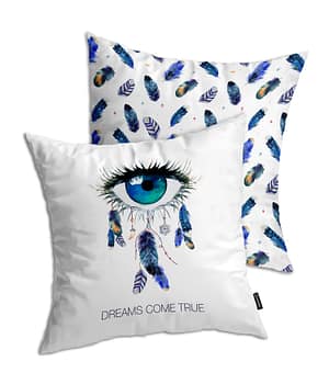 Cojín Blanco 'Dreams Come True'. 2 Caras. Frontal. ChapartsDesigns