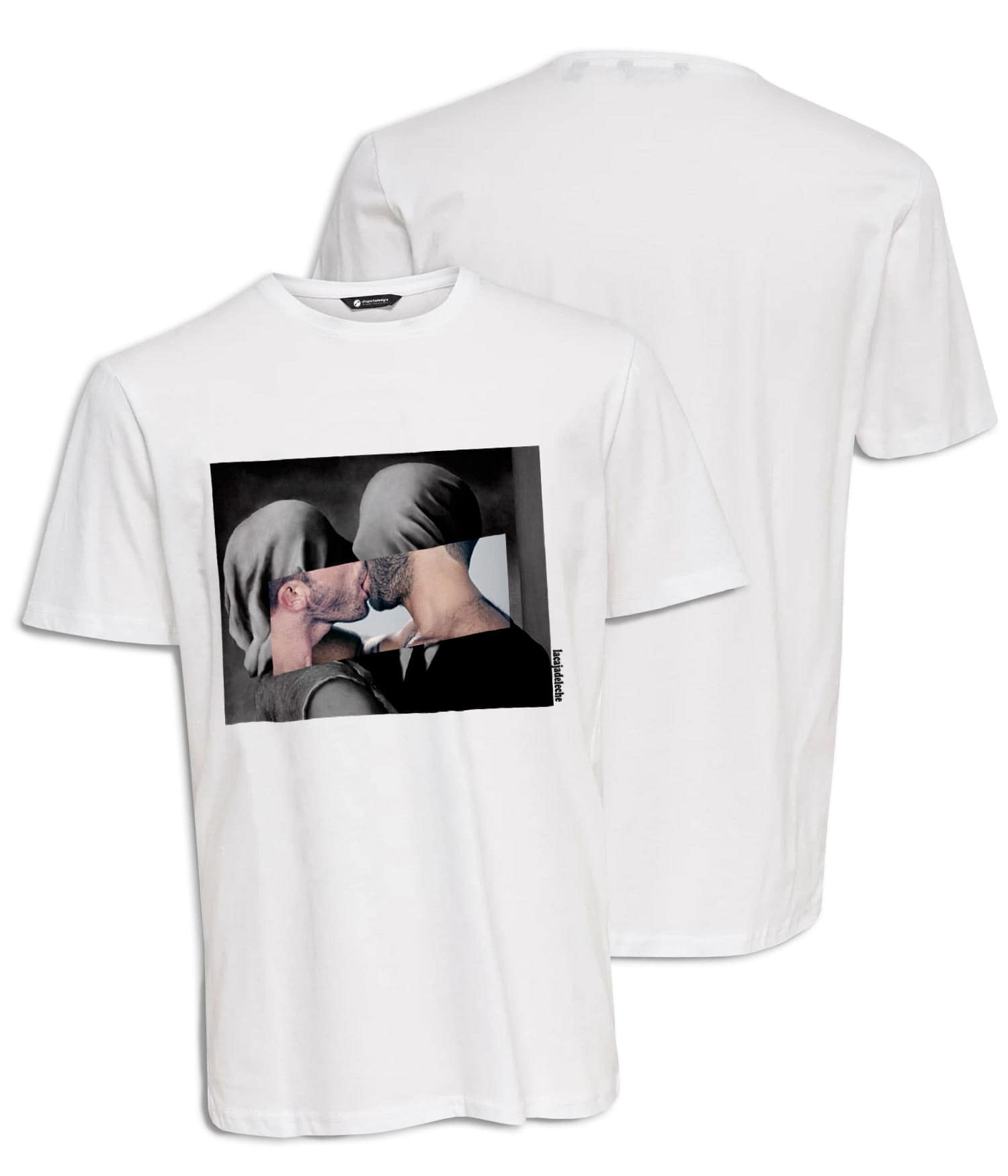 Camiseta Hombre 'Los amantes prohibidos'. Frontal. Reverso. Lacajadeleche. ChapartsDesigns Camiseta Hombre 'Los amantes prohibidos'. Frontal. Reverso. Lacajadeleche. ChapartsDesigns