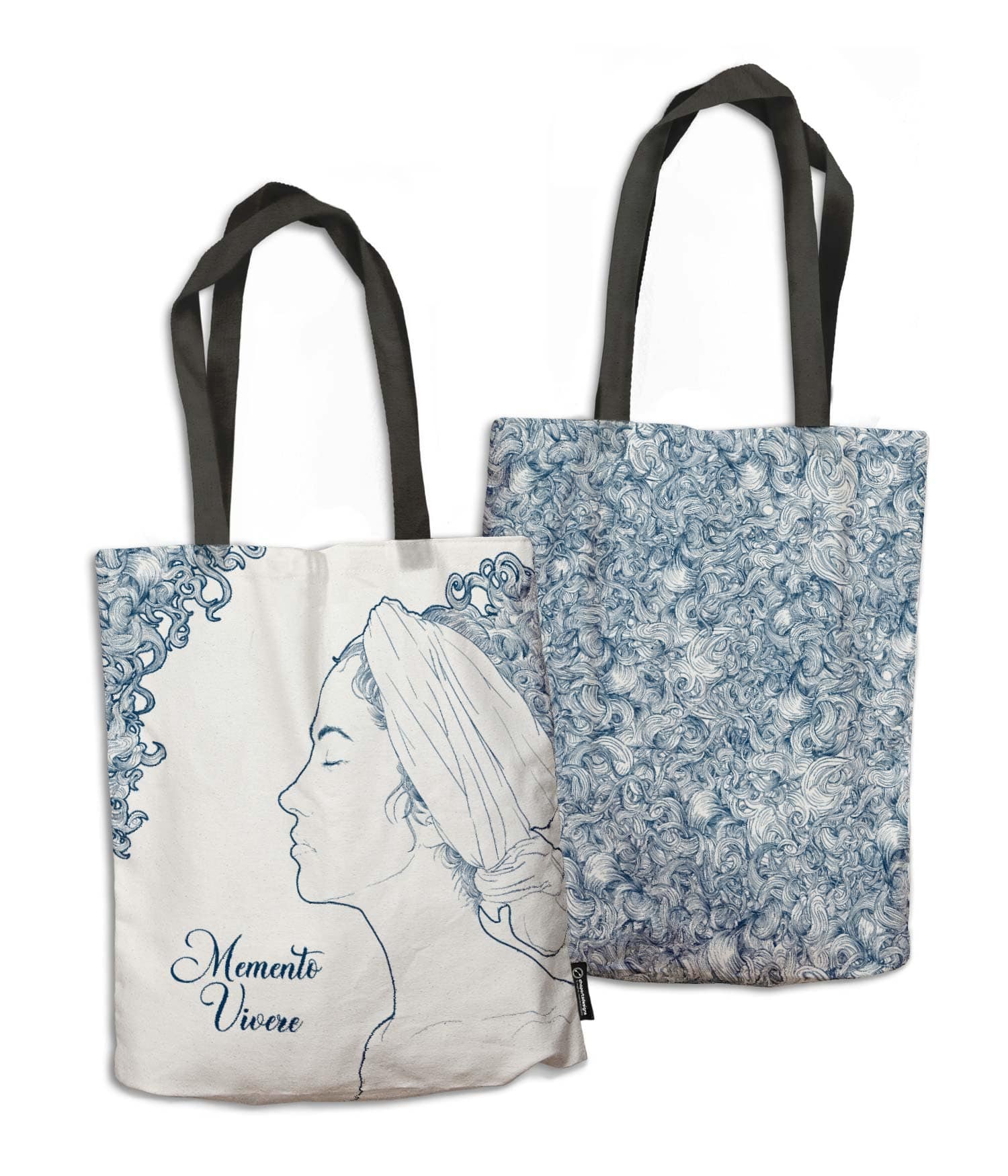 Bolsa de Tela 'Memento vivere'. Indigo. 2 Caras. ChapartsDesigns Bolsa de Tela 'Memento vivere'. Indigo. 2 Caras. ChapartsDesigns