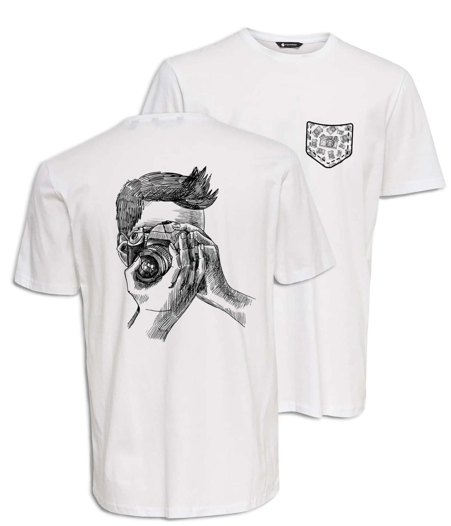 Camiseta Hombre 'Fotógrafo capturando sonrisas'. Frontal y Reverso. ChapartsDesigns