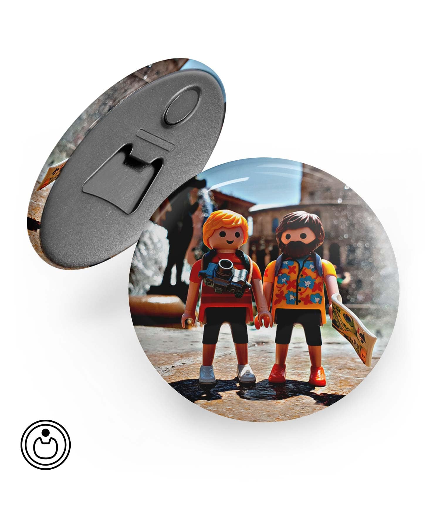 Chapa Abridor con Imán 'De turismo por Valencia' de Sergio Ninot. ChapartsDesigns