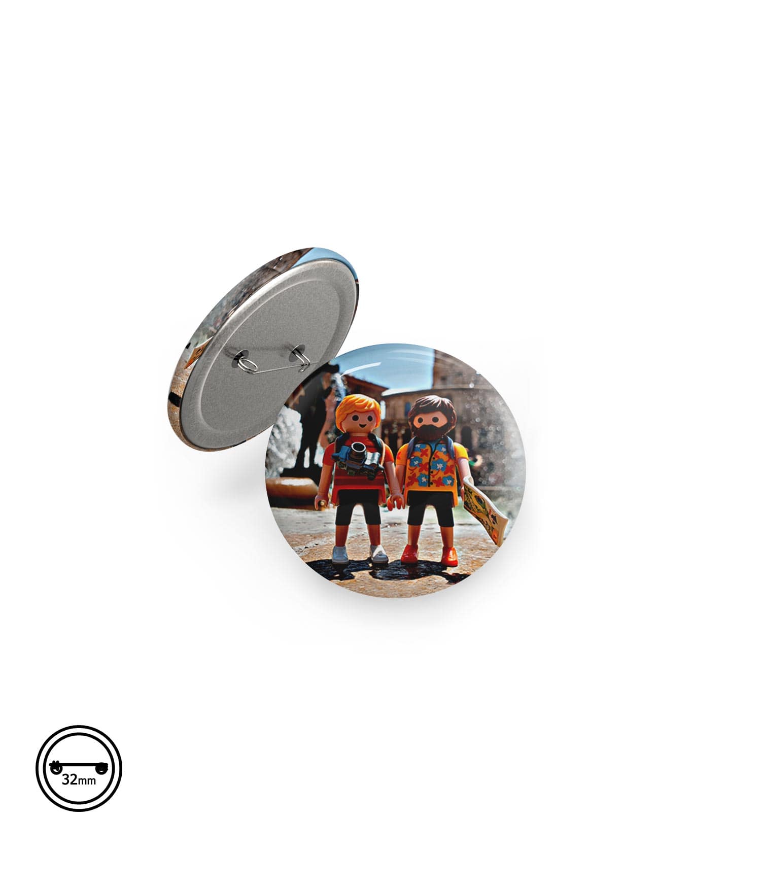 Chapa Imperdible 32mm 'De turismo por Valencia' de Sergio Ninot. ChapartsDesigns