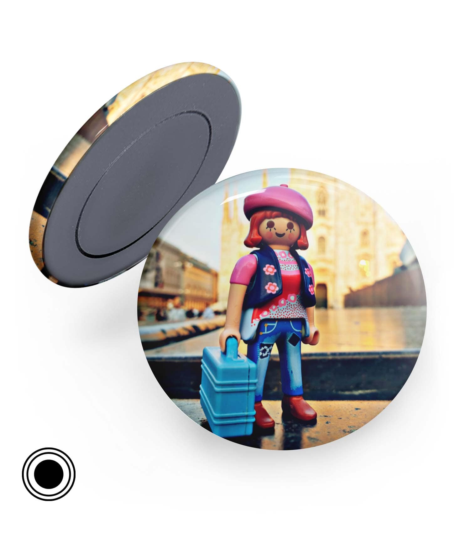 Chapa Imán 'Viajando a Milán' de Sergio Ninot. ChapartsDesigns