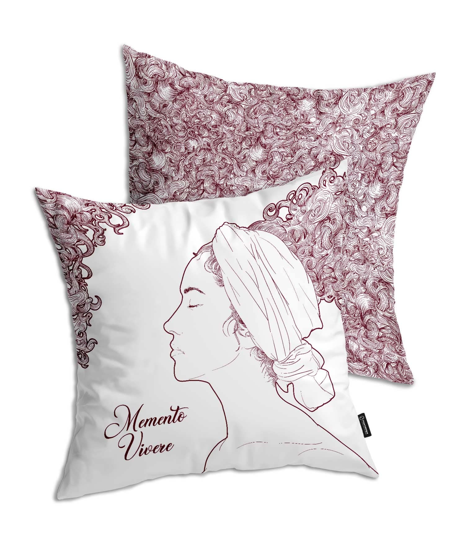 Cojín Blanco 'Memento Vivere'. Burdeos. 2 caras. Frontal. ChapartsDesigns Cojín Blanco 'Memento Vivere'. Burdeos. 2 caras. Frontal. ChapartsDesigns