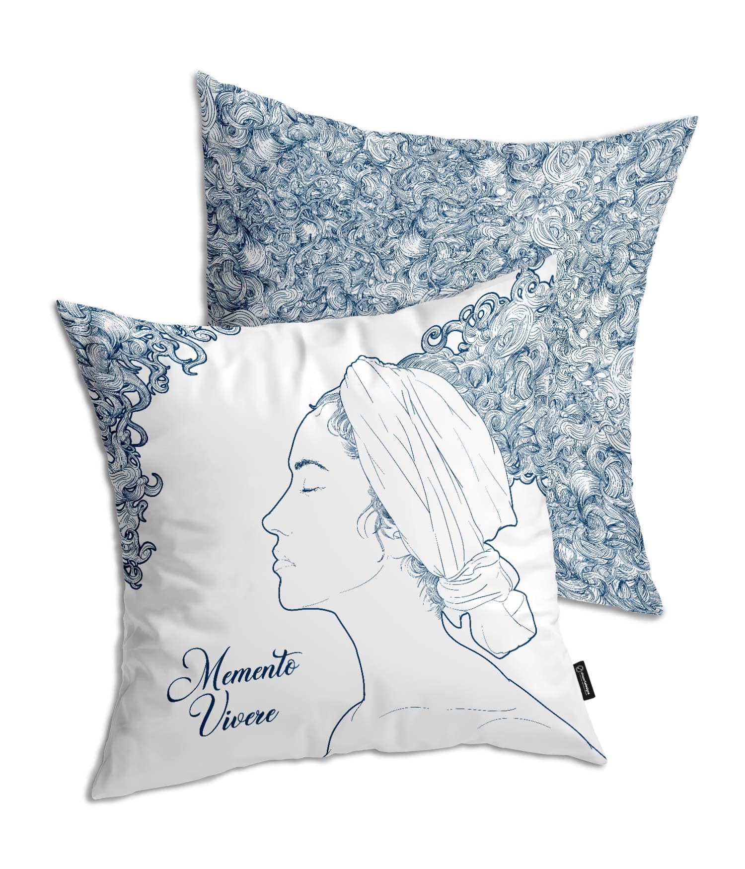 Cojín Blanco 'Memento Vivere'. Indigo. 2 Caras. Frontal. ChapartsDesigns Cojín Blanco 'Memento Vivere'. Indigo. 2 Caras. Frontal. ChapartsDesigns