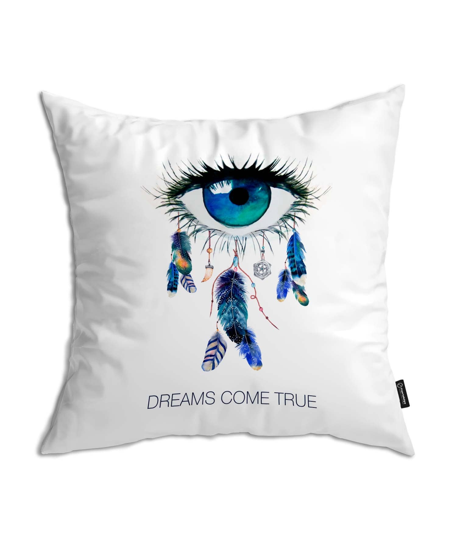 Cojín Blanco 'Dreams Come True'. Cara 1. ChapartsDesigns