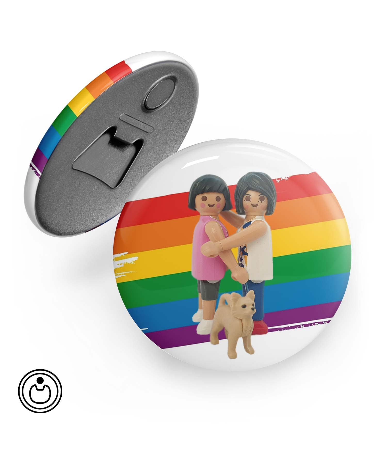 Chapa Abridor con Imán 'Felices los 3' de Sergio Ninot. ChapartsDesigns