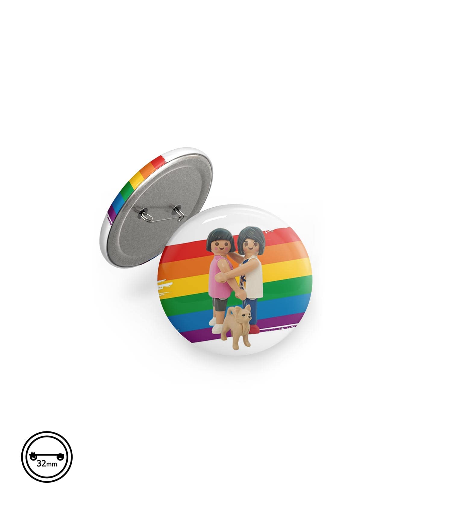 Chapa Imperdible 32mm 'Felices los 3' de Sergio Ninot. ChapartsDesigns