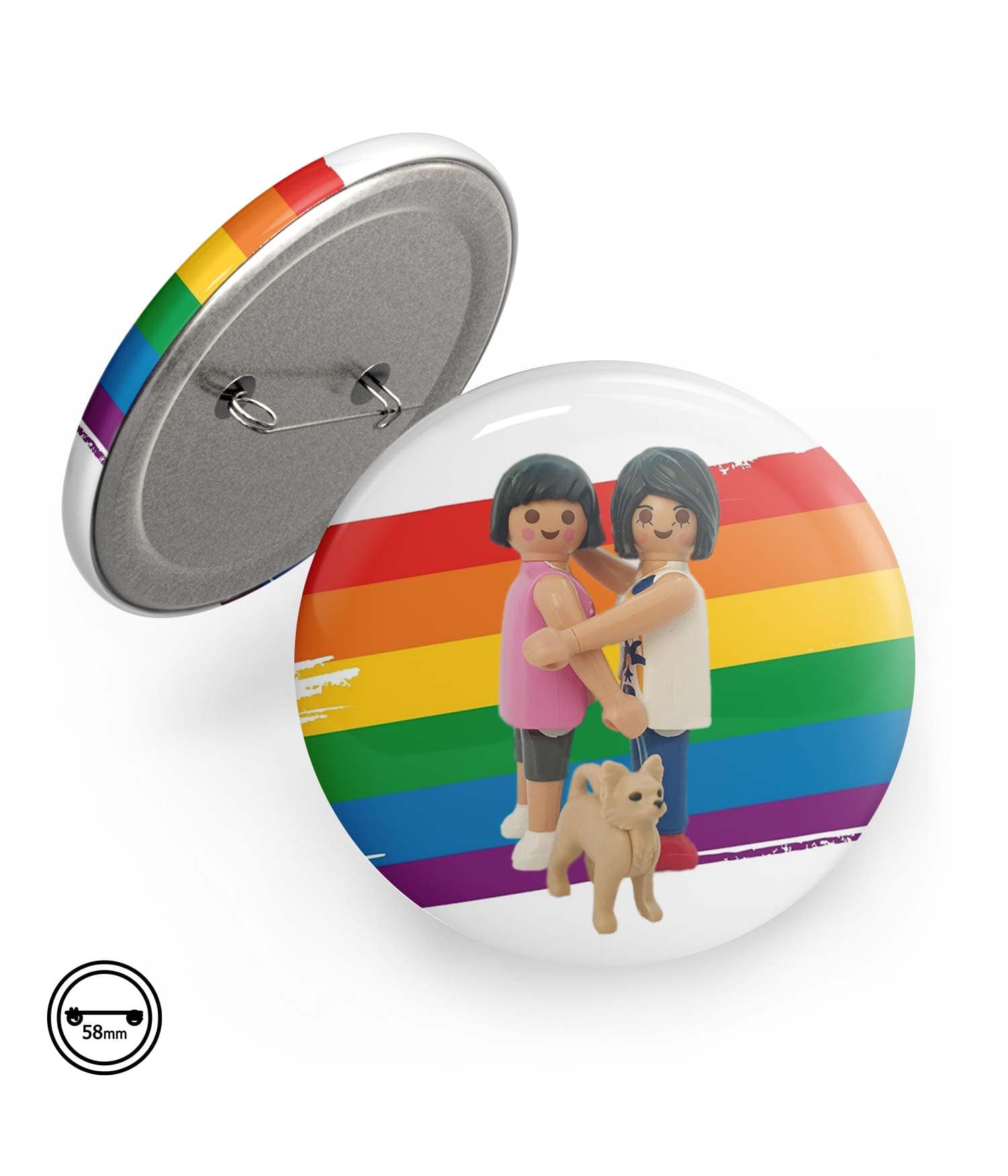 Chapa Imperdible 58mm 'Felices los 3' de Sergio Ninot. ChapartsDesigns