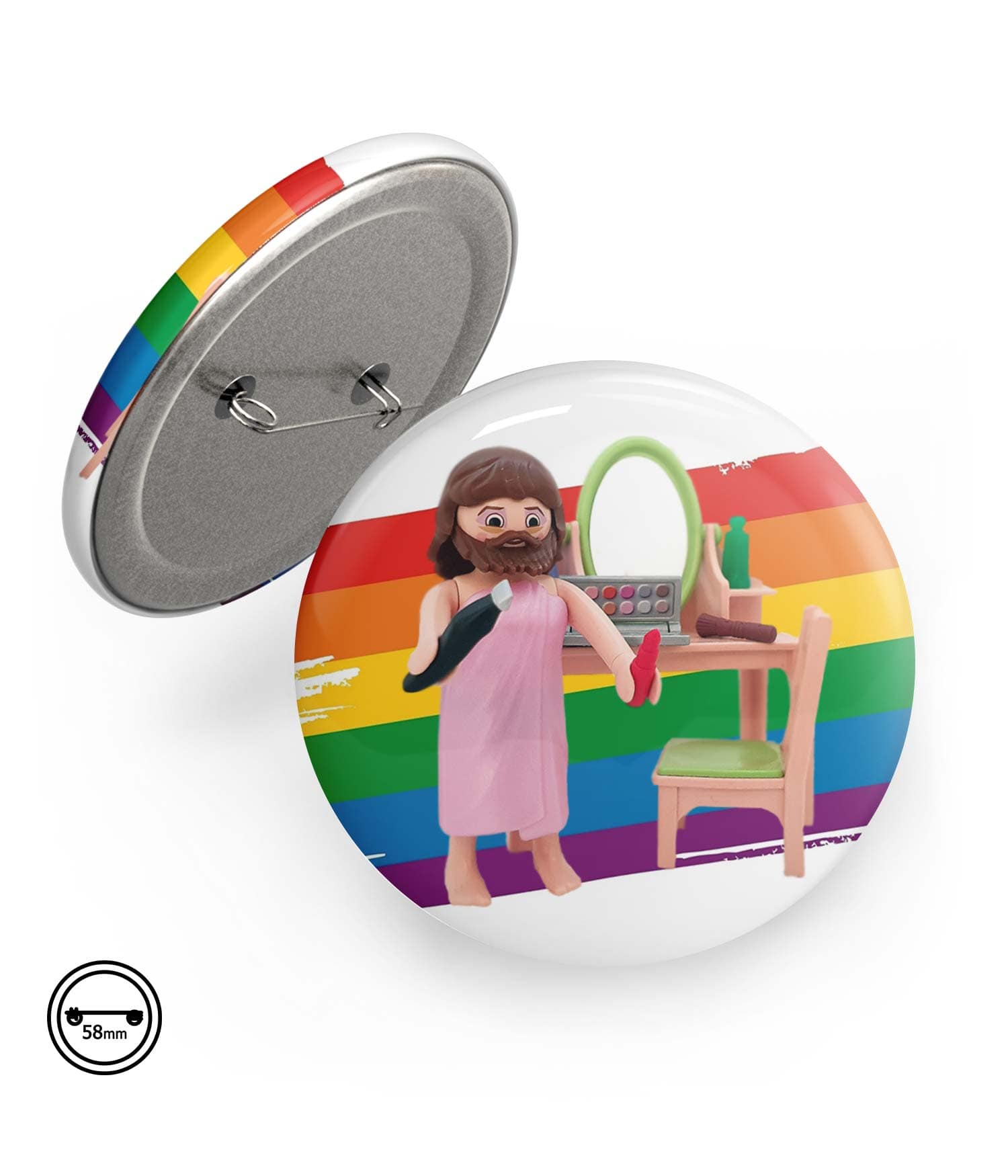 Chapa Imperdible 58mm 'Que empiece el espectáculo' de Sergio Ninot. ChapartsDesigns